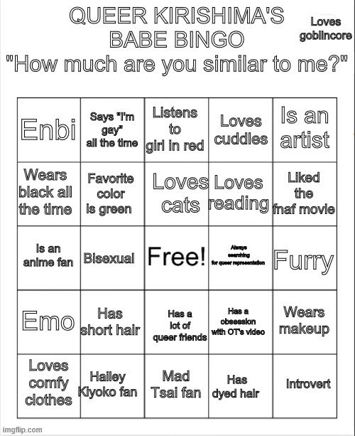 queer Kirishima s babe bingo | image tagged in queer kirishima s babe bingo | made w/ Imgflip meme maker