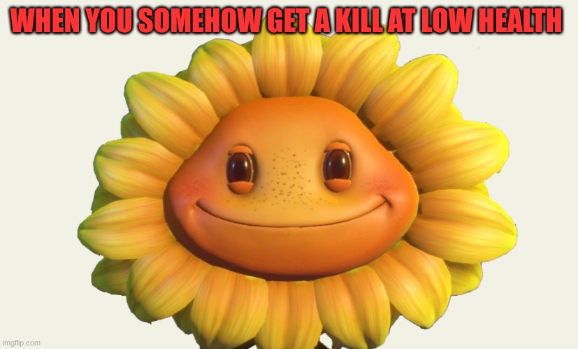 always feel good | WHEN YOU SOMEHOW GET A KILL AT LOW HEALTH | image tagged in garden warfare 2 sunflower | made w/ Imgflip meme maker