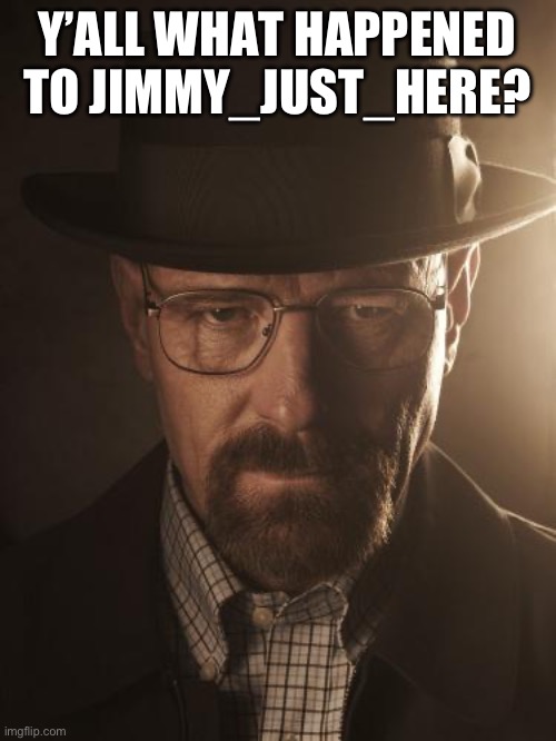 Walter White | Y’ALL WHAT HAPPENED TO JIMMY_JUST_HERE? | image tagged in walter white | made w/ Imgflip meme maker