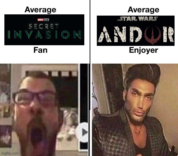 Andor > Secret Invasion | image tagged in average fan vs average enjoyer,mcu,star wars,marvel cinematic universe,disney plus | made w/ Imgflip meme maker