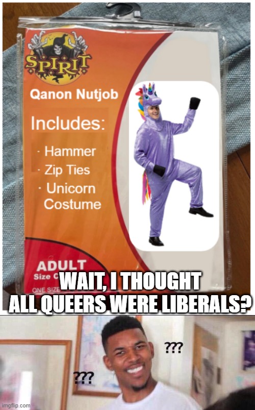 Qanon What??? | WAIT, I THOUGHT ALL QUEERS WERE LIBERALS? | image tagged in black guy confused | made w/ Imgflip meme maker