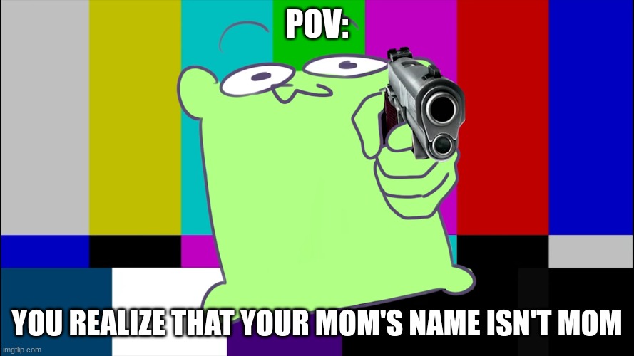 Mulpan With Gun | POV:; YOU REALIZE THAT YOUR MOM'S NAME ISN'T MOM | image tagged in mulpan with gun | made w/ Imgflip meme maker