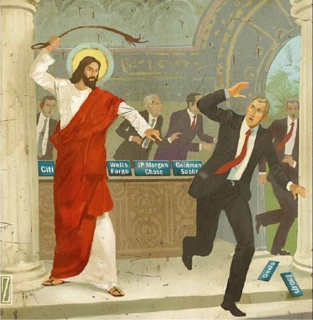 High Quality Jesus chasing money changers out temple Blank Meme Template