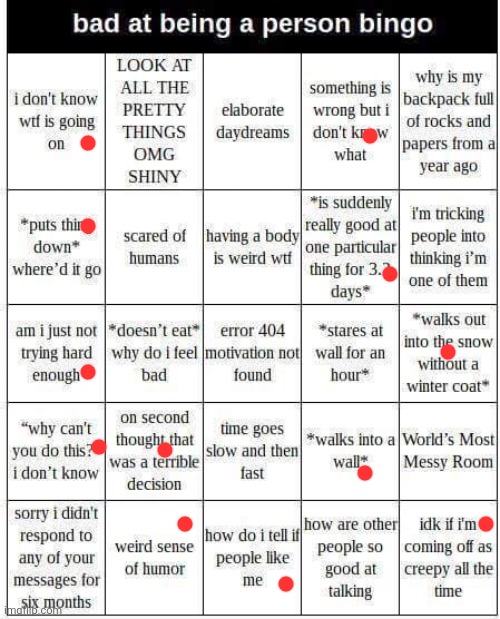 bad at being a person bingo | image tagged in bad at being a person bingo | made w/ Imgflip meme maker