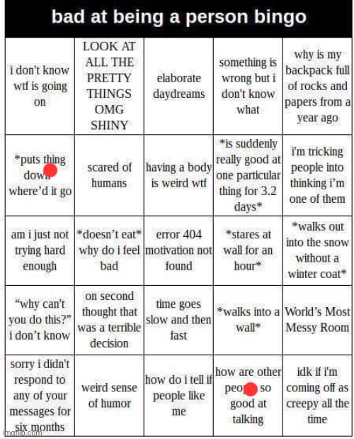 bad at being a person bingo | image tagged in bad at being a person bingo | made w/ Imgflip meme maker