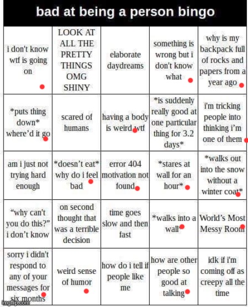 bad at being a person bingo | image tagged in bad at being a person bingo | made w/ Imgflip meme maker