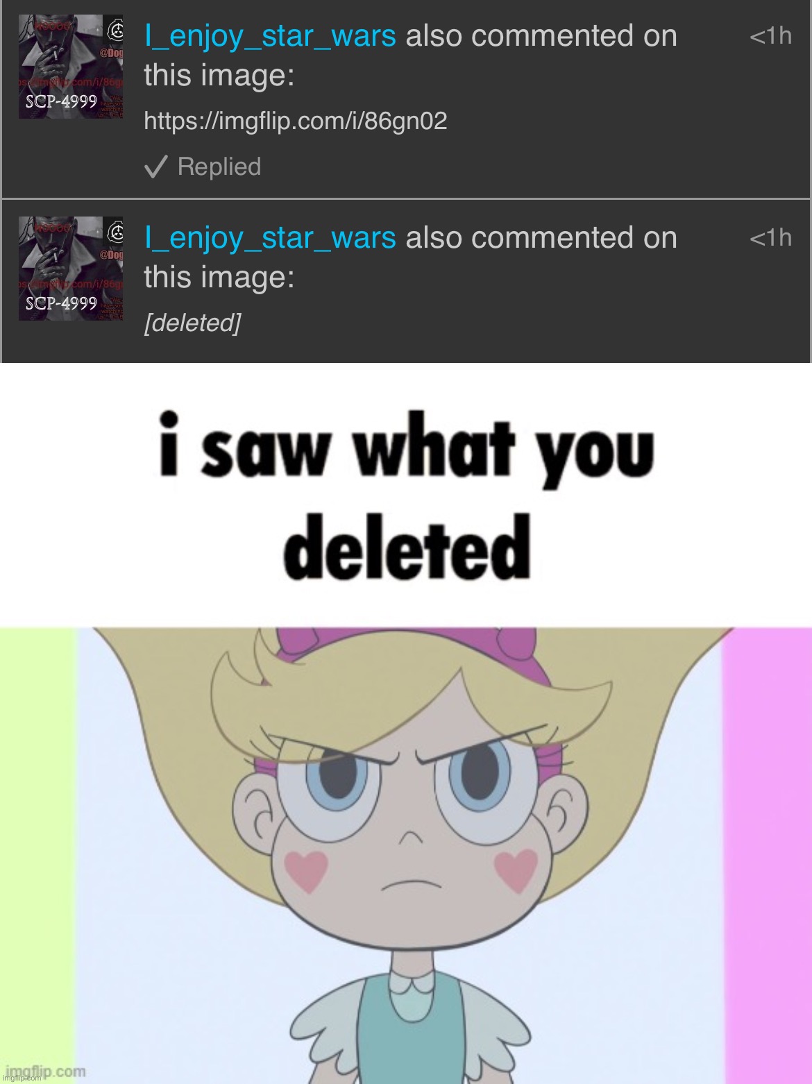 4k | image tagged in i saw what you deleted star butterfly | made w/ Imgflip meme maker