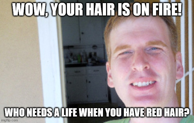 Ginger Guy | WOW, YOUR HAIR IS ON FIRE! WHO NEEDS A LIFE WHEN YOU HAVE RED HAIR? | image tagged in red hair guy,gingers,ginger,red head | made w/ Imgflip meme maker