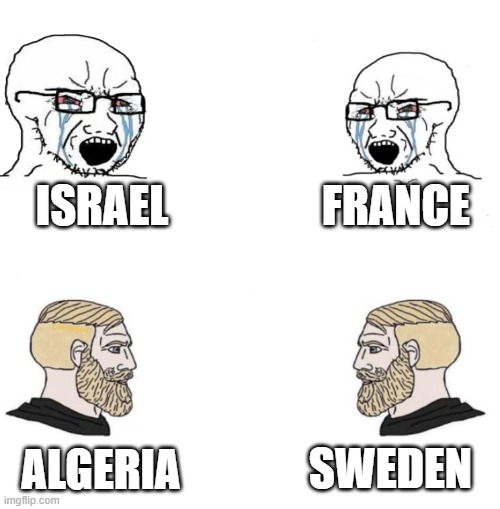 wow is very good | ISRAEL; FRANCE; SWEDEN; ALGERIA | image tagged in chad we know | made w/ Imgflip meme maker