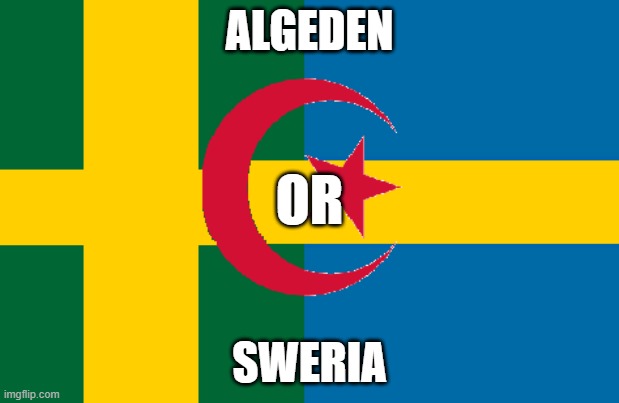 algeden or sweria | ALGEDEN; OR; SWERIA | image tagged in algeria flag sweden flag | made w/ Imgflip meme maker