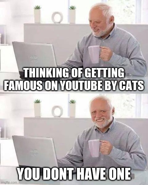 Cat Empire Unsuccessful | THINKING OF GETTING FAMOUS ON YOUTUBE BY CATS; YOU DONT HAVE ONE | image tagged in memes,hide the pain harold | made w/ Imgflip meme maker
