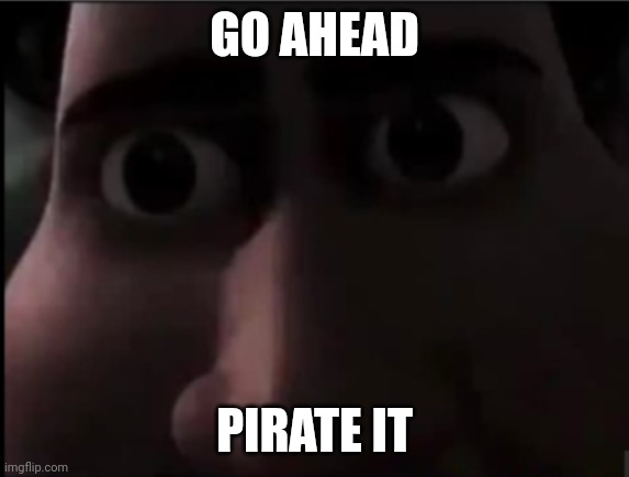 tighten stare | GO AHEAD PIRATE IT | image tagged in tighten stare | made w/ Imgflip meme maker