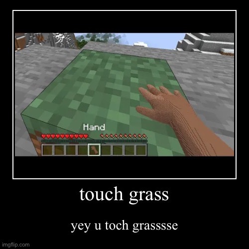 touch grass | yey u toch grasssse | image tagged in funny,demotivationals | made w/ Imgflip demotivational maker