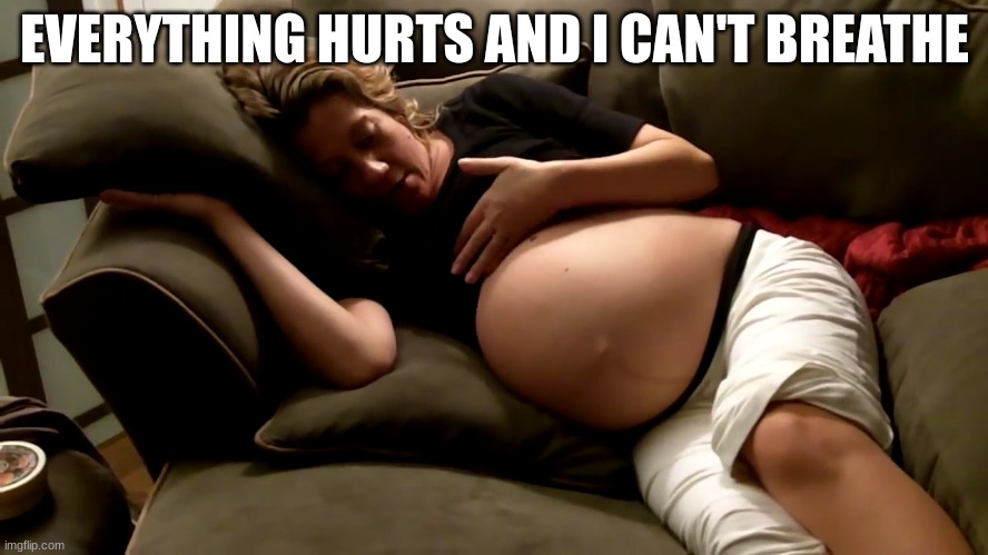 What pregnancy really feels like | EVERYTHING HURTS AND I CAN'T BREATHE | image tagged in pregnant woman lying down,everything,breathe,hurt | made w/ Imgflip meme maker