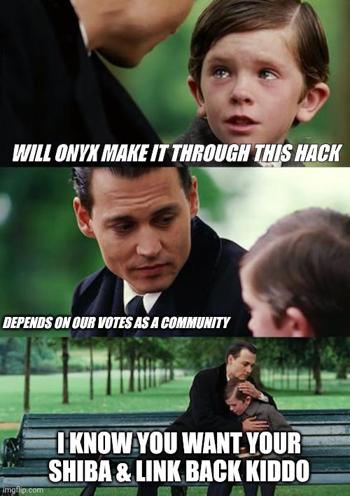 ONYX SAGA CONTINUES | WILL ONYX MAKE IT THROUGH THIS HACK; DEPENDS ON OUR VOTES AS A COMMUNITY; I KNOW YOU WANT YOUR SHIBA & LINK BACK KIDDO | image tagged in memes,finding neverland | made w/ Imgflip meme maker