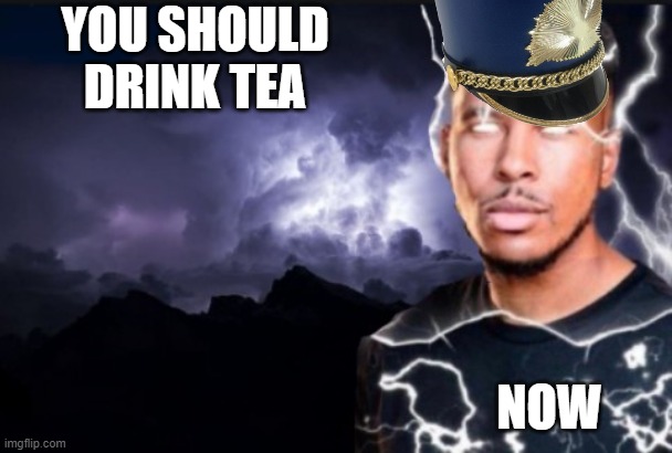 E | YOU SHOULD DRINK TEA; NOW | image tagged in you should kill yourself now | made w/ Imgflip meme maker