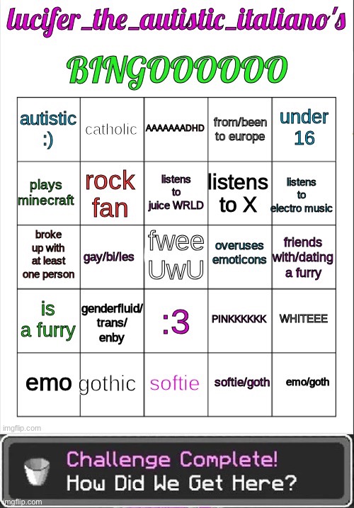 image tagged in lucifer_the_italiano's bingo,how did we get here | made w/ Imgflip meme maker