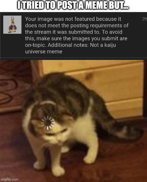 I TRIED TO POST A MEME BUT... | image tagged in loading cat,memes,confused | made w/ Imgflip meme maker