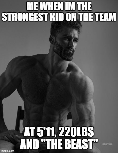 The beast | ME WHEN IM THE STRONGEST KID ON THE TEAM; AT 5'11, 220LBS AND "THE BEAST" | image tagged in giga chad | made w/ Imgflip meme maker