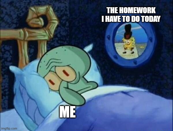 ... | THE HOMEWORK I HAVE TO DO TODAY; ME | image tagged in cowboy spongebob | made w/ Imgflip meme maker