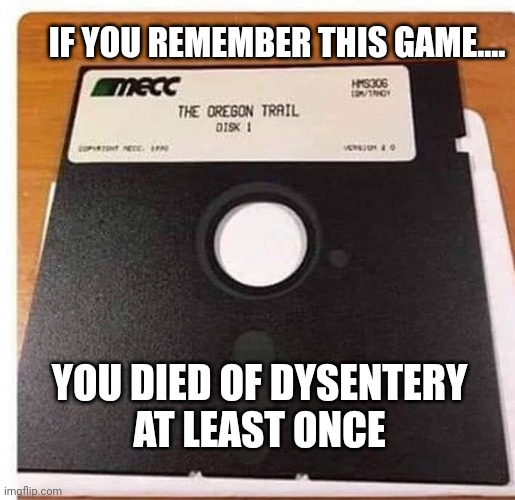 Oregon Trail | IF YOU REMEMBER THIS GAME.... YOU DIED OF DYSENTERY
AT LEAST ONCE | image tagged in oregon trail | made w/ Imgflip meme maker