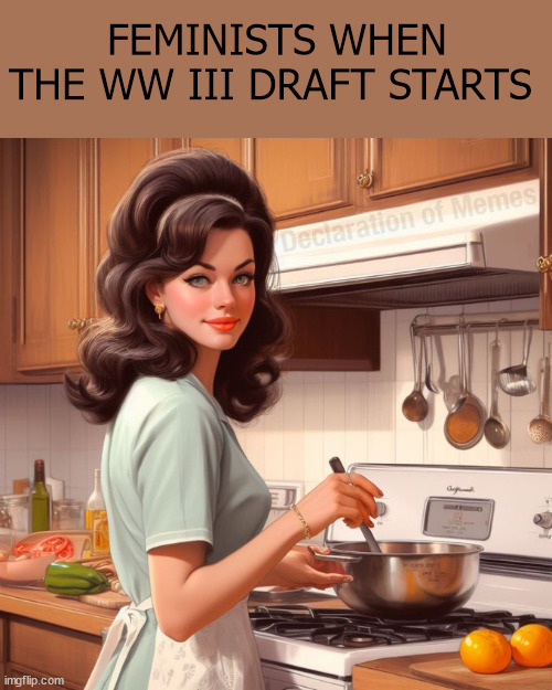 Feminists | FEMINISTS WHEN THE WW III DRAFT STARTS | image tagged in wwiii,feminist,draft | made w/ Imgflip meme maker