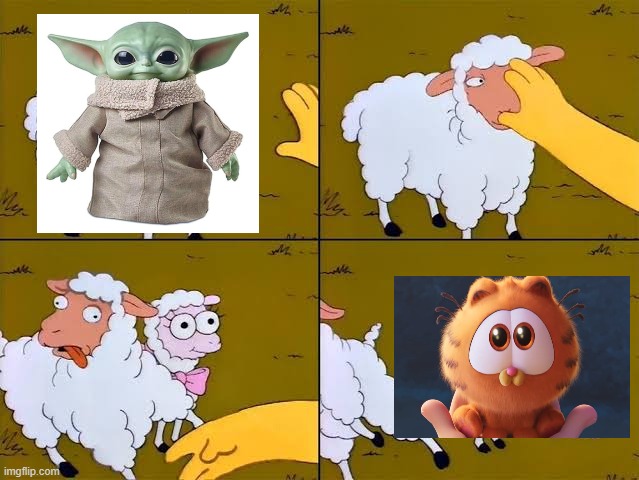 Baby Yoda is overrated af | image tagged in sheep cartoon simpsons,baby yoda,garfield,yoda,star wars,2024 | made w/ Imgflip meme maker