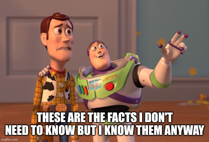 X, X Everywhere Meme | THESE ARE THE FACTS I DON'T NEED TO KNOW BUT I KNOW THEM ANYWAY | image tagged in memes,x x everywhere | made w/ Imgflip meme maker