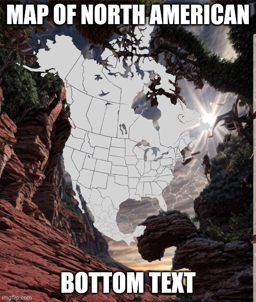 Bottom Text | MAP OF NORTH AMERICAN; BOTTOM TEXT | image tagged in north american landscape | made w/ Imgflip meme maker