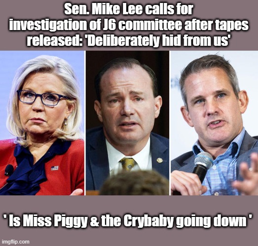 MORE & MORE real evidence | Sen. Mike Lee calls for investigation of J6 committee after tapes released: 'Deliberately hid from us'; ' Is Miss Piggy & the Crybaby going down ' | image tagged in democrats,nwo,psychopaths and serial killers | made w/ Imgflip meme maker