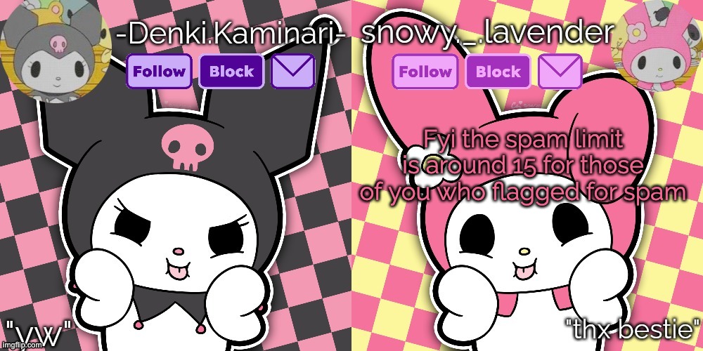 new temp jus dropped | Fyi the spam limit is around 15 for those of you who flagged for spam | image tagged in lavender denki temp | made w/ Imgflip meme maker