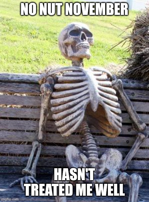 Waiting Skeleton Meme | NO NUT NOVEMBER; HASN'T TREATED ME WELL | image tagged in memes,waiting skeleton | made w/ Imgflip meme maker