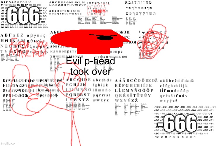 HAHAHAHA I RUINED MIKE PAUL’S ART!!!!! (No Credit to FloofycatStudios) | 666; Evil p-head took over; -666 | image tagged in ruined art | made w/ Imgflip meme maker