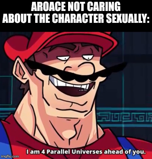 I Am 4 Parallel Universes Ahead Of You | AROACE NOT CARING ABOUT THE CHARACTER SEXUALLY: | image tagged in i am 4 parallel universes ahead of you | made w/ Imgflip meme maker