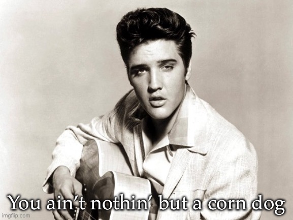 elvis birthday | You ain’t nothin’ but a corn dog | image tagged in elvis birthday | made w/ Imgflip meme maker