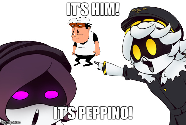 It's him | IT'S HIM! IT'S PEPPINO! | image tagged in murder drones uzi and n pointing | made w/ Imgflip meme maker