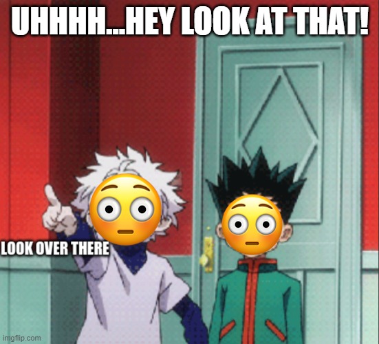 killua look over there | UHHHH...HEY LOOK AT THAT! | image tagged in killua look over there | made w/ Imgflip meme maker