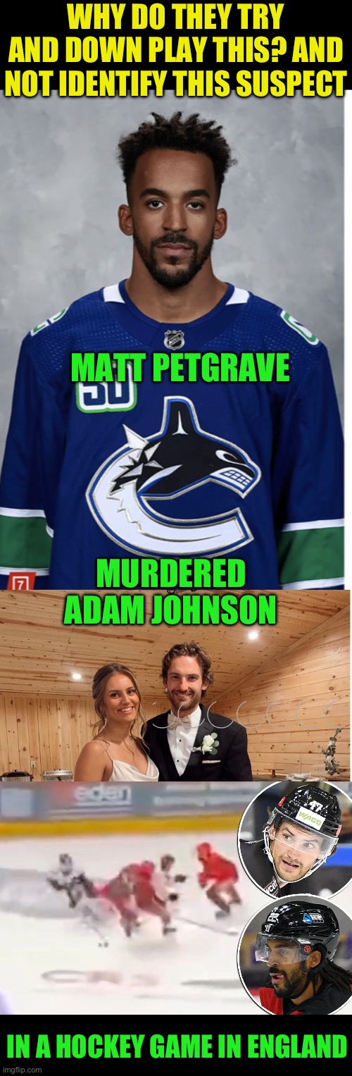 Reported as a freak accident but video shows different | WHY DO THEY TRY AND DOWN PLAY THIS? AND NOT IDENTIFY THIS SUSPECT; MATT PETGRAVE; MURDERED ADAM JOHNSON; IN A HOCKEY GAME IN ENGLAND | image tagged in murdered on the ice,english press is crap,woke is a joke,protected class | made w/ Imgflip meme maker