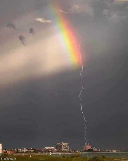 Promise and wrath | image tagged in rainbow,lightning,awesome,photography | made w/ Imgflip meme maker