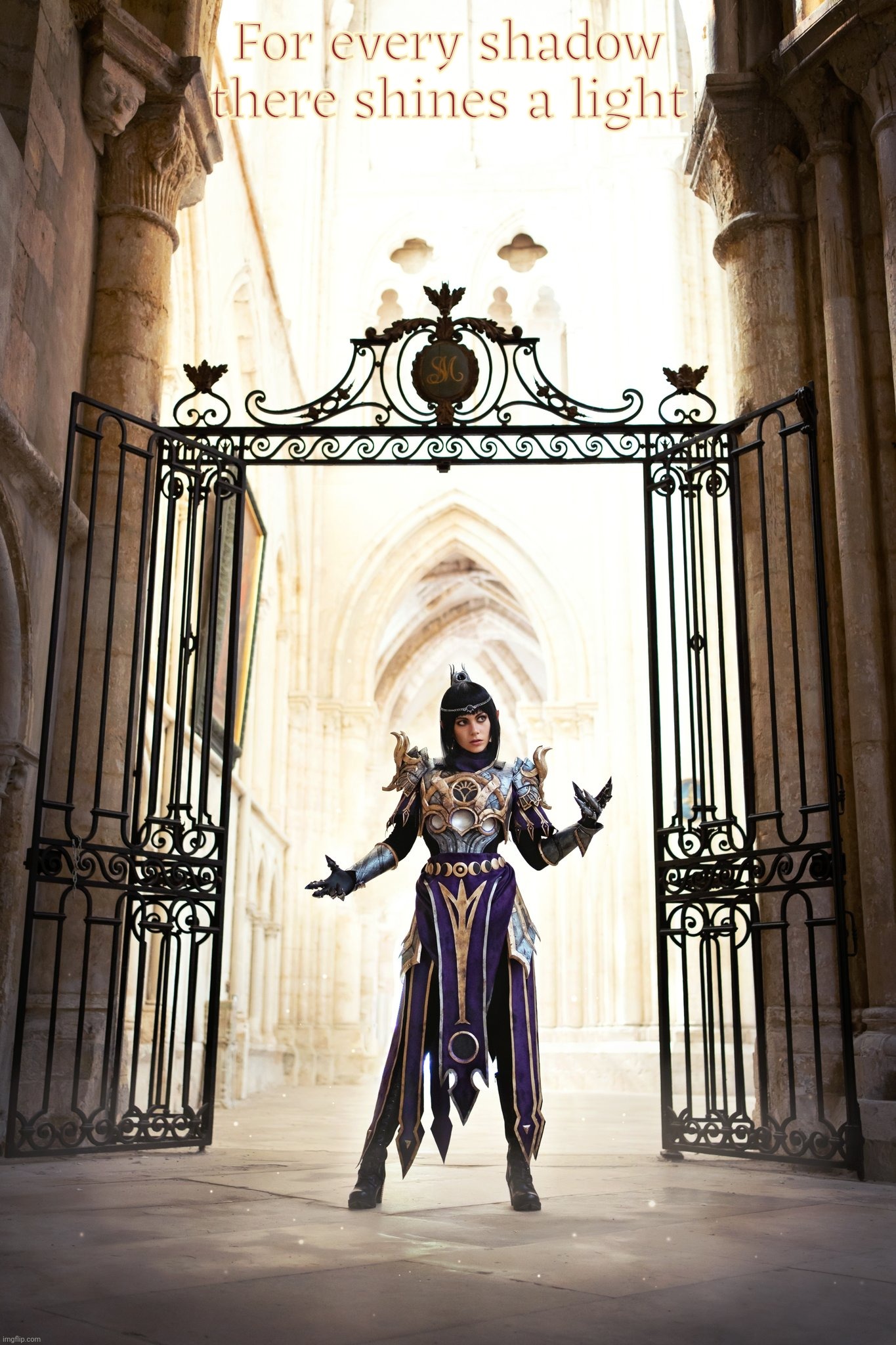 CinderysCosplay as Shadowheart from Baldur's Gate 3 | For every shadow
there shines a light | image tagged in cinderys,cinderyscosplay,shadowheart,baldur's gate 3,cosplay | made w/ Imgflip meme maker