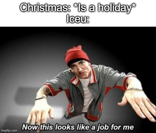 Thank you Iceu for making holidays fun :) | Christmas: *Is a holiday*
Iceu: | image tagged in now this looks like a job for me,memes,funny,lol | made w/ Imgflip meme maker
