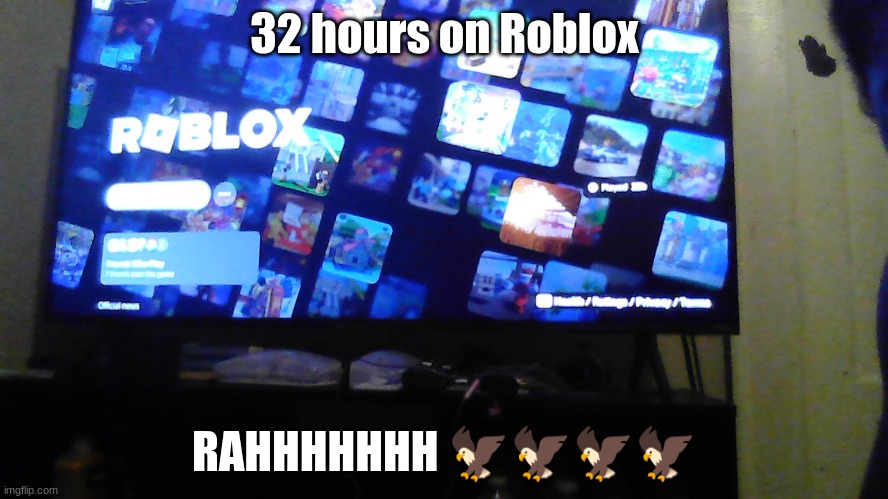 RAAAAHH also PS5 roblox | 32 hours on Roblox; RAHHHHHHH 🦅🦅🦅🦅 | image tagged in ps5,roblox,pluhh | made w/ Imgflip meme maker