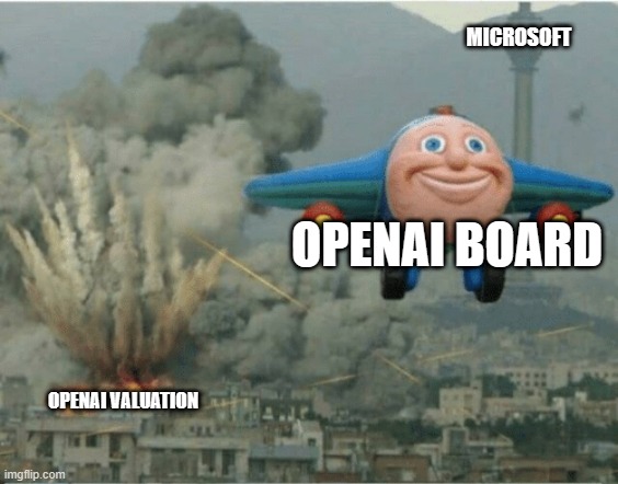 US Airstrike meme | MICROSOFT; OPENAI BOARD; OPENAI VALUATION | image tagged in us airstrike meme | made w/ Imgflip meme maker