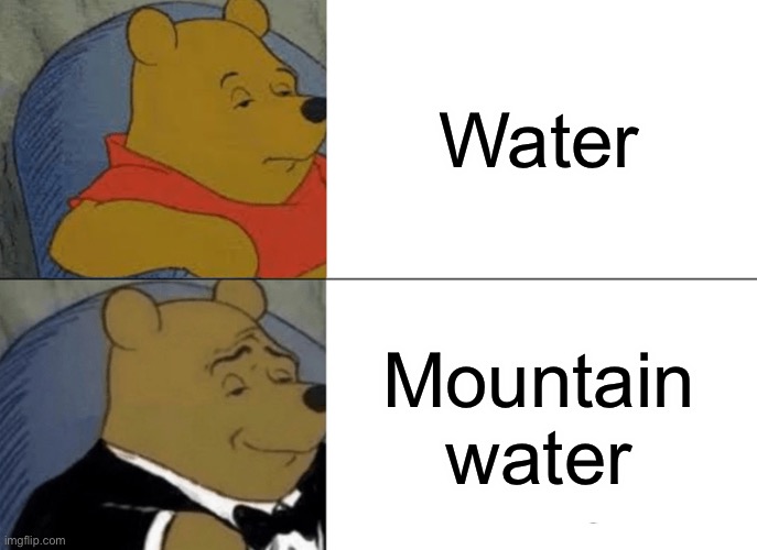 Water | Water; Mountain water | image tagged in memes,tuxedo winnie the pooh | made w/ Imgflip meme maker