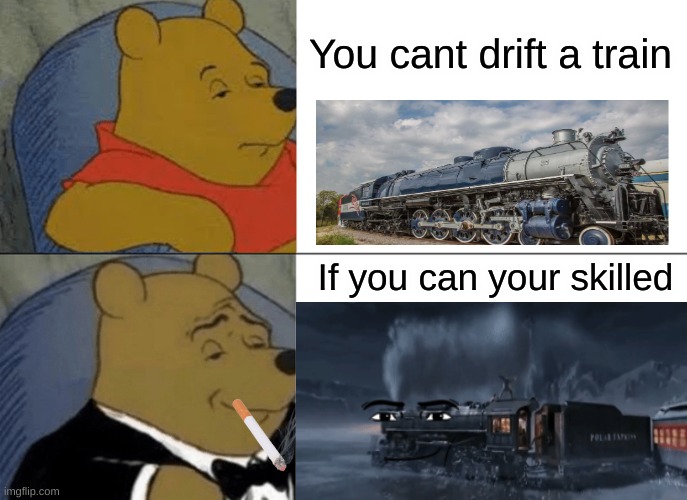 is this true put in comments ＼(°o°)／ | You cant drift a train; If you can your skilled | image tagged in memes,tuxedo winnie the pooh,true or false | made w/ Imgflip meme maker