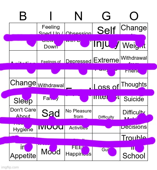 depression bingo 1 | image tagged in depression bingo 1 | made w/ Imgflip meme maker