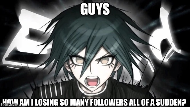 How? Are people just deleting or is it because i’m not posting anything good? | GUYS; HOW AM I LOSING SO MANY FOLLOWERS ALL OF A SUDDEN? | image tagged in shuichi yelling | made w/ Imgflip meme maker