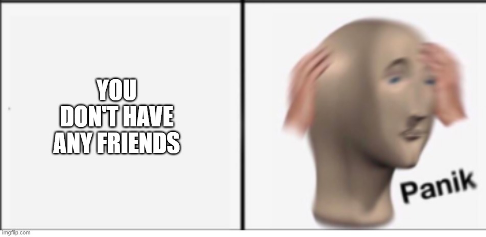 YOU DON'T HAVE ANY FRIENDS | image tagged in panik only | made w/ Imgflip meme maker
