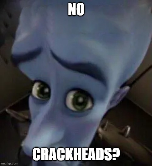 megamind no b | NO CRACKHEADS? | image tagged in megamind no b | made w/ Imgflip meme maker