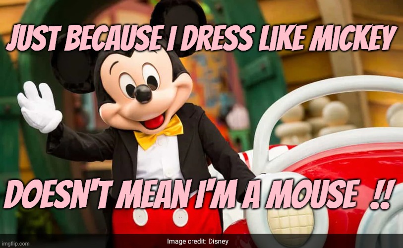 Transactivism | Just because I dress like Mickey; doesn't mean I'm a mouse  !! | image tagged in woke,transgender,tired of hearing about transgenders,trans | made w/ Imgflip meme maker